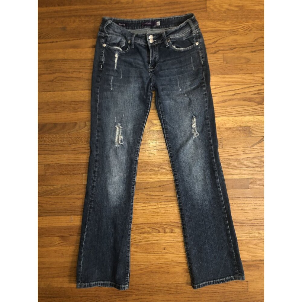 Vigoss Women's Bootcut Distressed & Faded Jeans Size 3/4 Embroidered Pockets